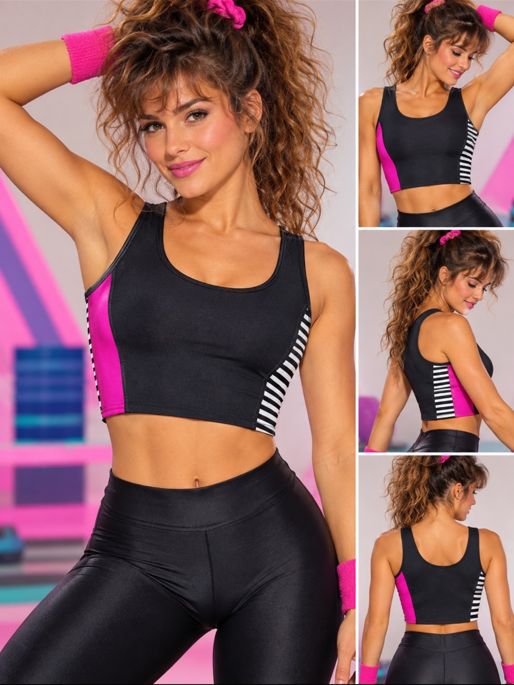 VTG 80s 90s Color-block Crop Top Athleisure Balletcore Aerobics
